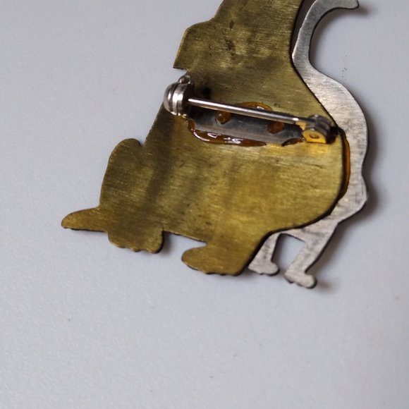 Vintage Thin Metal Dog And Cat Brooch - Picture 10 of 12